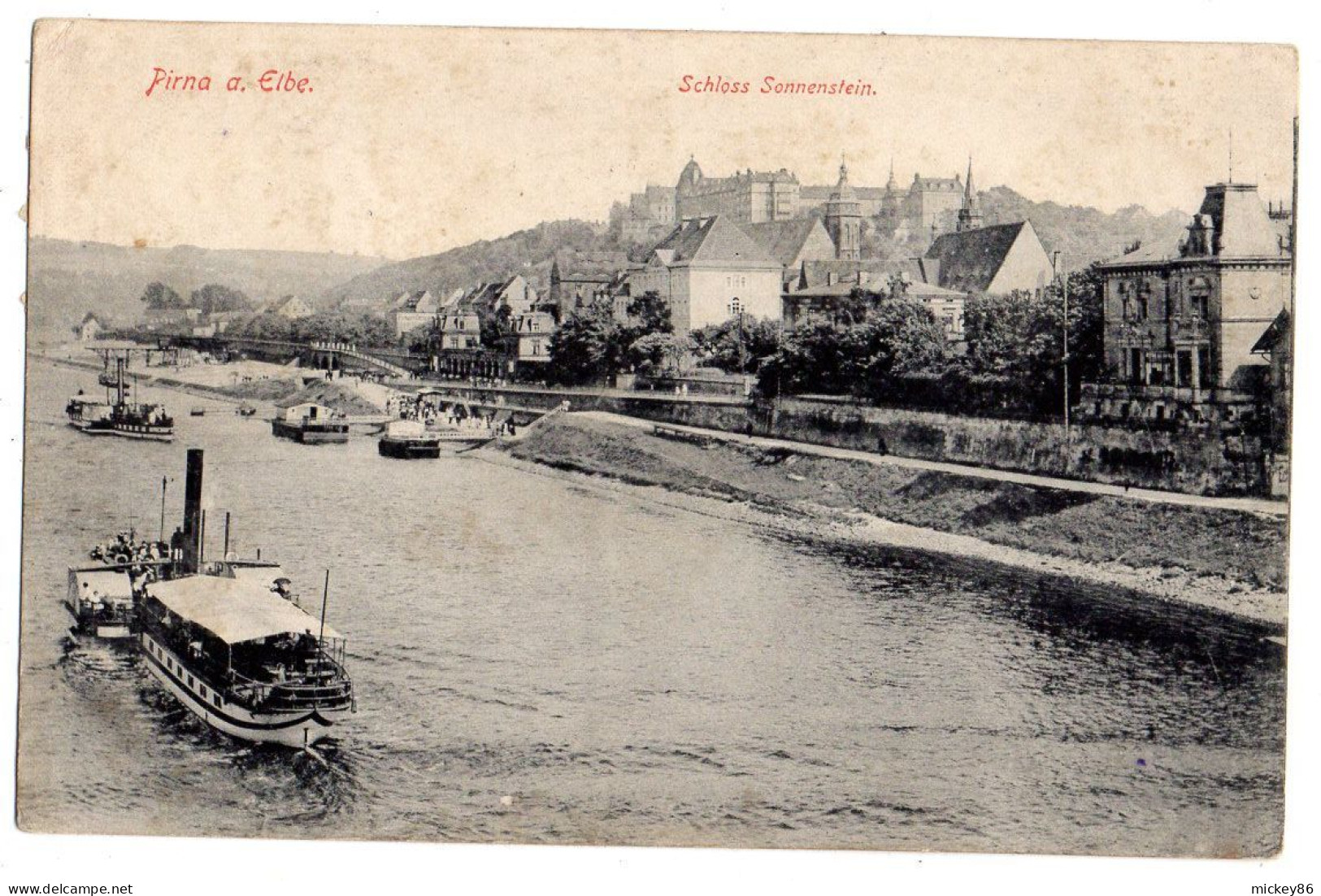 Allemagne--PIRNA--1917--Schloss Sonnenstein  ( Bateaux ).....cachet PIRNA + Censure - Pirna