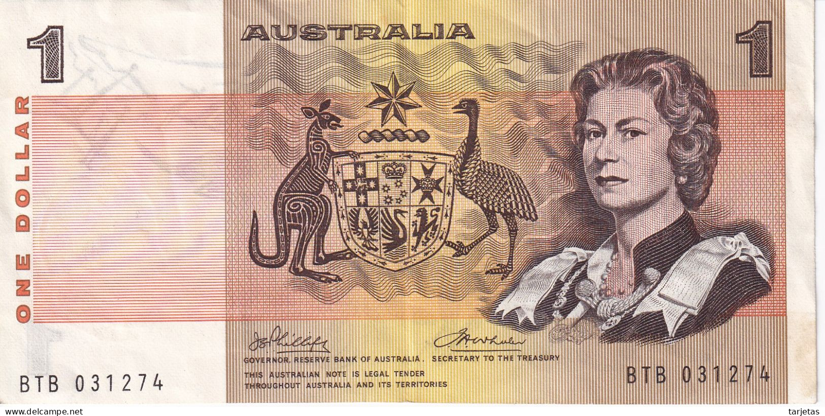 BILLETE DE AUSTRALIA DE 1 DOLLAR AÑOS 1974-83 SERIE BTB  (BANKNOTE) - 1974-94 Australia Reserve Bank