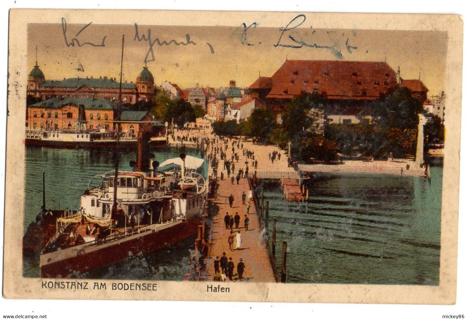 Allemagne-- KONSTANZ --1929--Konstanz Am Bodensee (petite Animation-bateau)  Colorisée ..timbre..beau Cachet "Postauto" - Konstanz