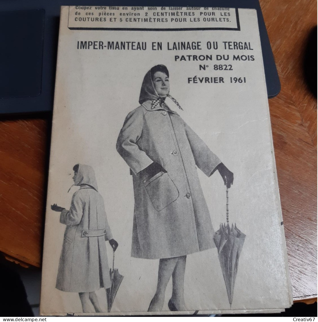 Patron Modes Et Travaux Février 1961 Imper-Manteau En Lainage Ou Tergal - Patrones