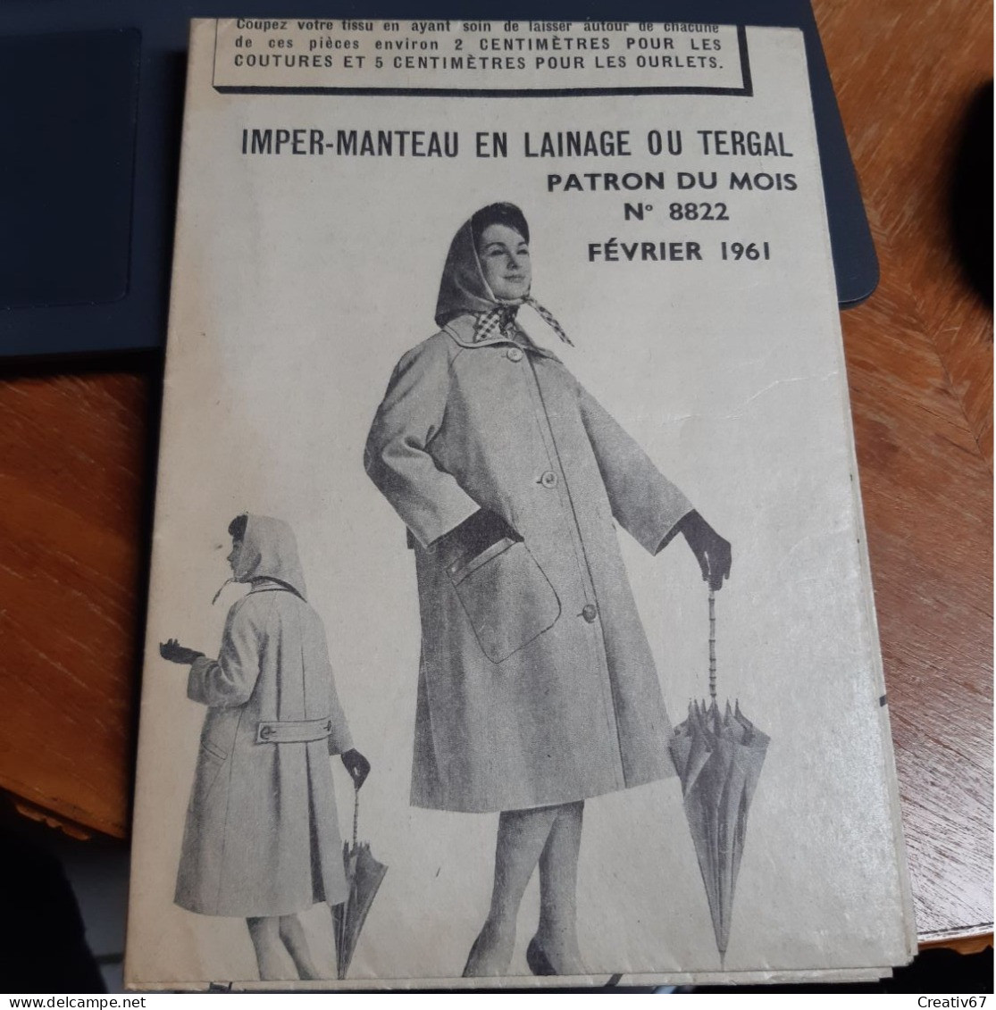 Patron Modes Et Travaux Février 1961 Imper-Manteau En Lainage Ou Tergal - Patrons