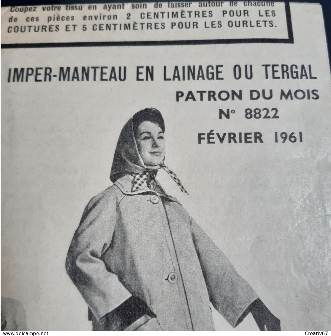 Patron Modes Et Travaux Février 1961 Imper-Manteau En Lainage Ou Tergal - Patrons
