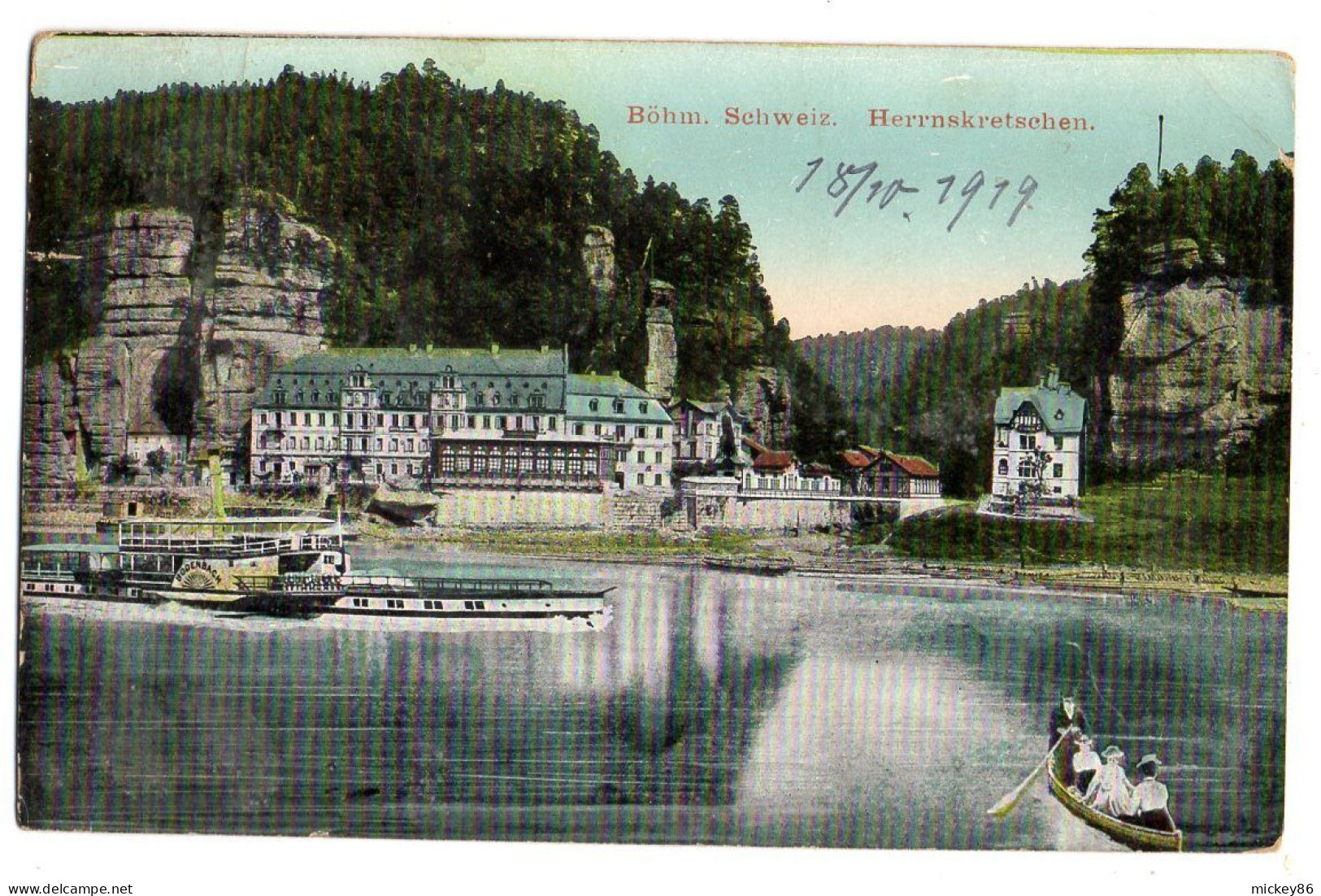 Allemagne-- BOEHM --1919--Schweiz..Herrnskretschen (petite Animation-bateau)  Colorisée .. - Bohemen En Moravië