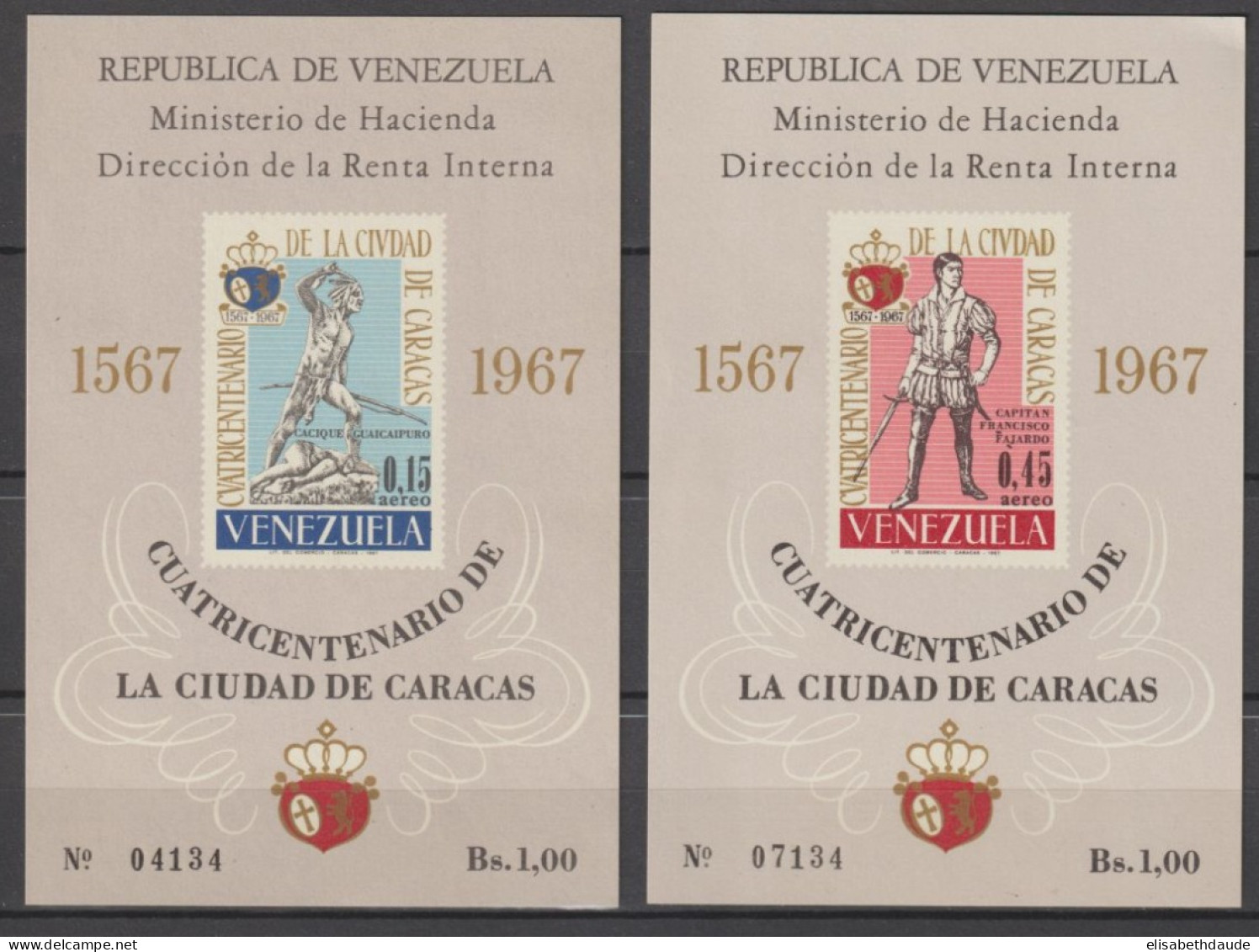 VENEZUELA - 1967 - BLOCS SERIE COMPLETE YVERT N°12/13 EMIS SANS GOMME - COTE = 60 EUR - Venezuela