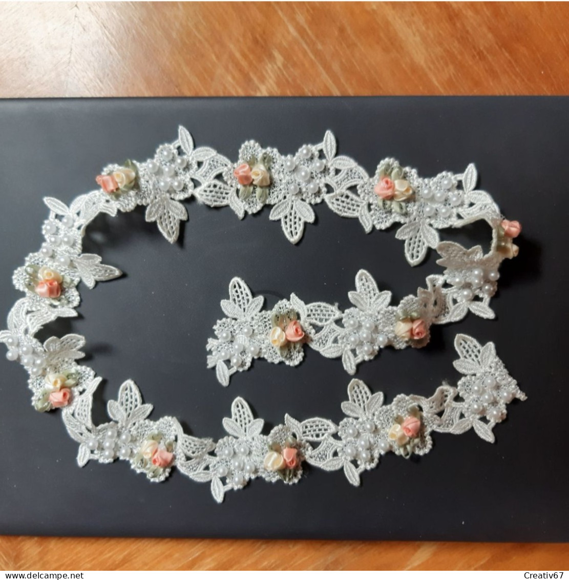 Galon Pour Mariage Vintage Roses Et Perles 84cmX5cm - Wedding