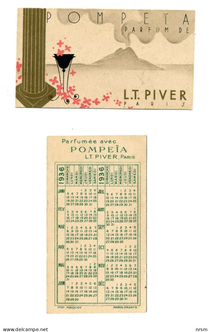 Calendrier 1936 - Parfum Pompéïa De LT. Piver - Petit Format : 1921-40