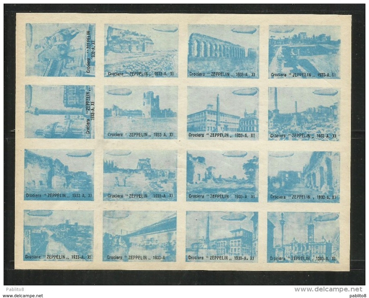 ERINNOFILI: ZEPPELIN 1933  FOGLIETTO ERINNOFILO AZZURRO BLUE SHEET NUOVO UNUSED - Marcophilie (Zeppelin)