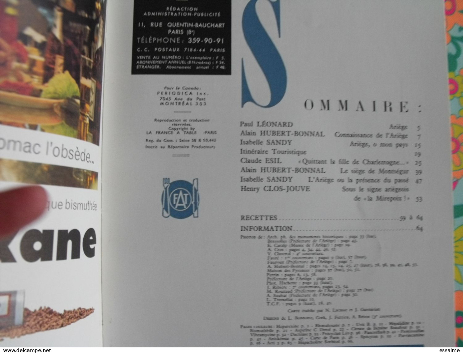 La France à Table N° 156. 1971. Ariège. Foix Andorre Mirepoix Pamiers Saurat Oust Bethmale Ustou Niaux. Gastronomie - Tourisme & Régions