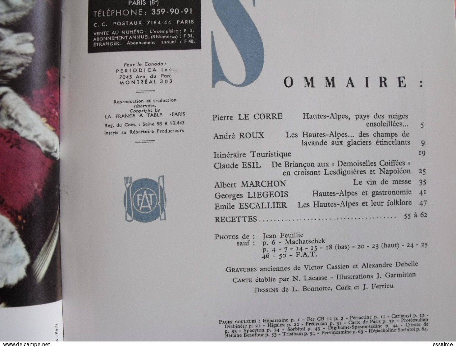 La France à Table N° 142. 1969. Hautes-alpes. Meije Pelvoux Briançon Bacchu-ber Veynes Embrun Gap Chorges. Gastronomie - Tourismus Und Gegenden