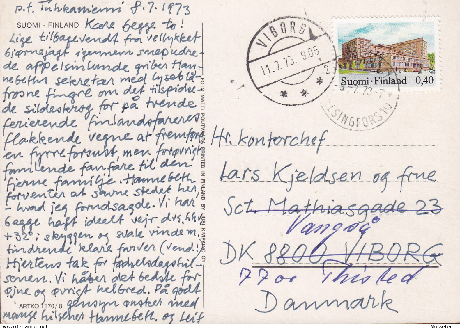 Finland PPC HELSINKI Helsingfors 1973 VIBORG (Arr.) Readressed VANGSÅ & THISTED Denmark (2 Scans) - Lettres & Documents