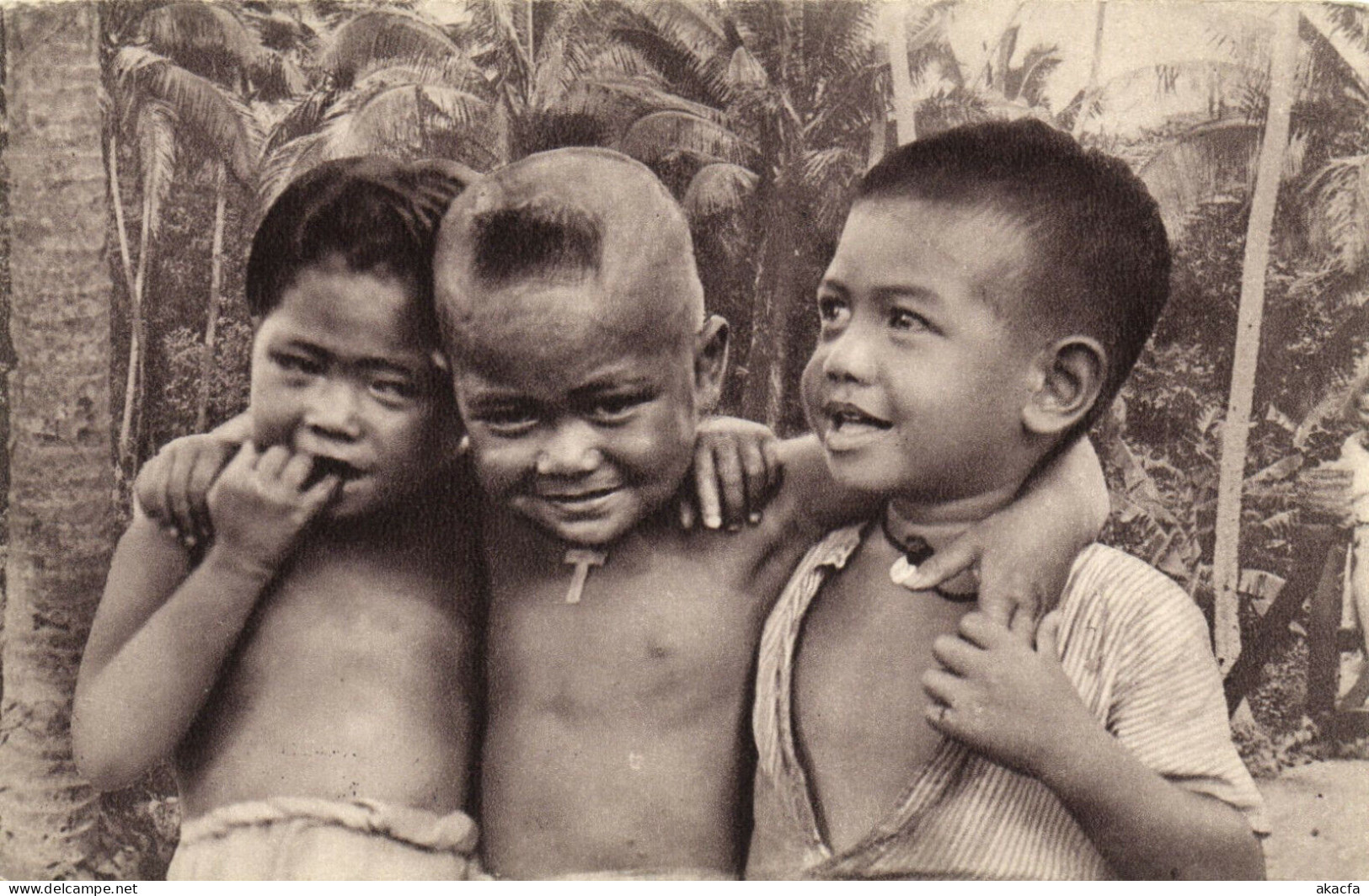 PC CPA SAMOA, PACIFIC, TROIS PETITS CHRÉTIENS, Vintage Postcard (b19452) - Samoa