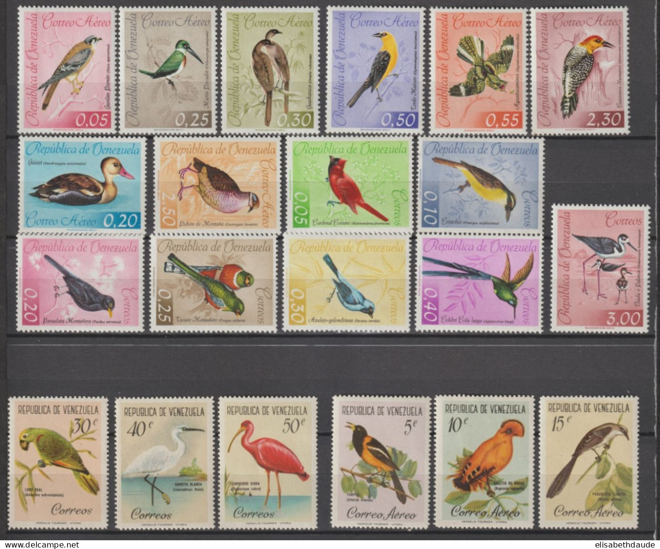 VENEZUELA - 1961/62 - SERIE COMPLETE OISEAUX YVERT N40/642 + 660/66 + AERIENS 741/43 ET 769/776 ** MNH - COTE = 55 EUR - Venezuela