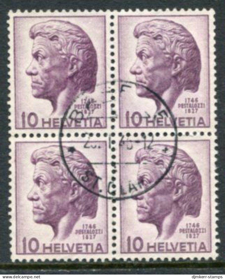 SWITZERLAND 1946 Pestalozzi Bicentenary Block Of 4  Used. Michel 469 - Used Stamps