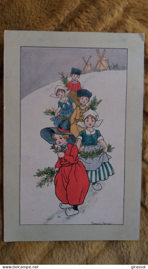 CPA ILLUSTRATRICE FLORENCE HARDY ENFANTS A LA CHAINE QUEUE LEU LEU HOLLANDAIS MOULIN HOLLANDE NEIGE HOUX - Hardy, Florence