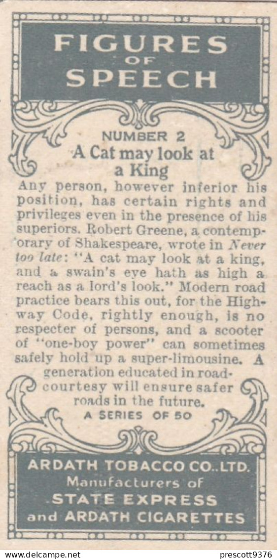 Figures Of Speech 1936 - Original Ardath Cigarette Card - 2 A Cat May Look At A King - Player's