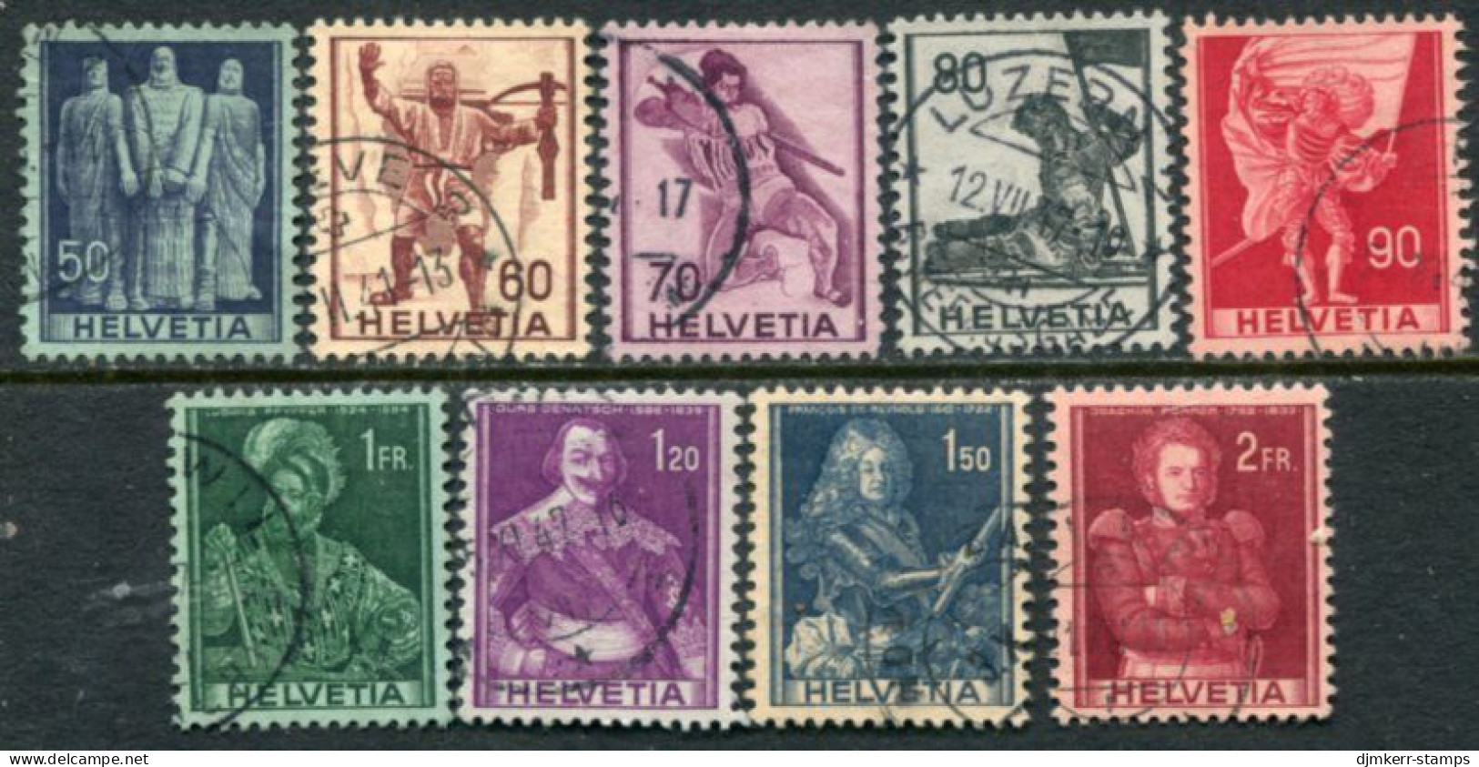 SWITZERLAND 1941 Definitive: Historic Figures  Used  . Michel 377-85 - Oblitérés