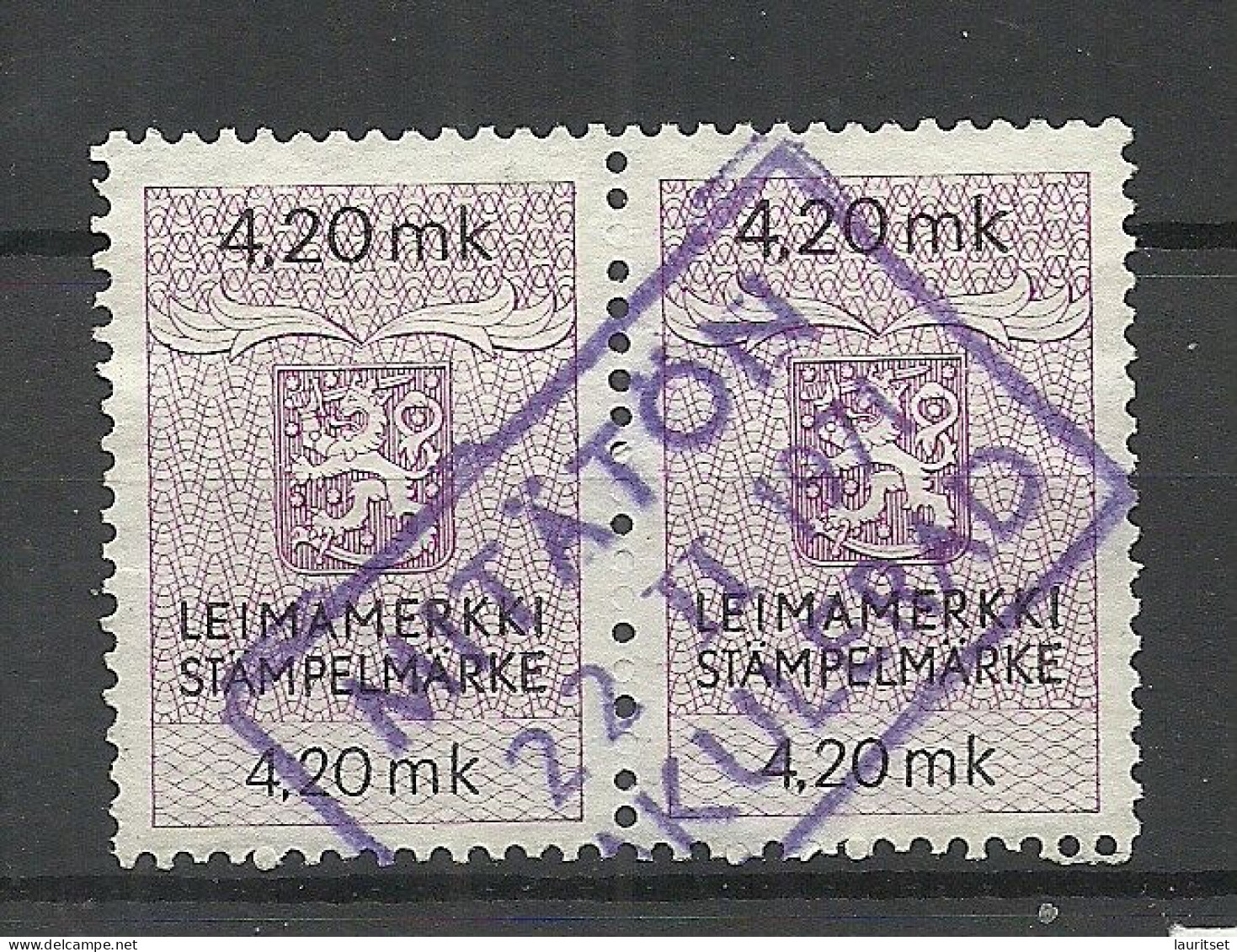 FINLAND FINNLAND O Stempelmarke Documentary Tax Taxe 4,20 MK As Pair O 1971 MAKULERAD Makuliert - Revenue Stamps