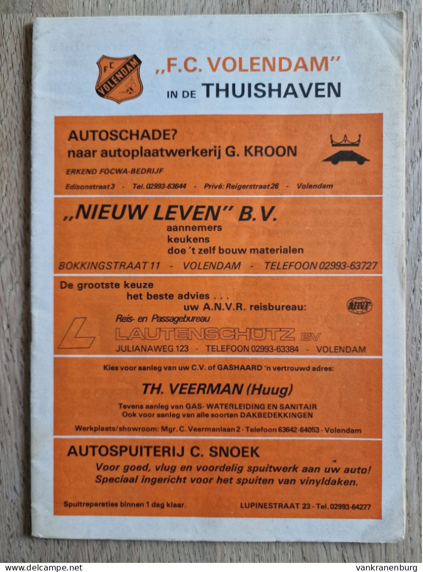 Programme FC Volendam - Ajax Amsterdam - 2.6.1979 - Eredivisie - Holland - Programm - Football - Livres