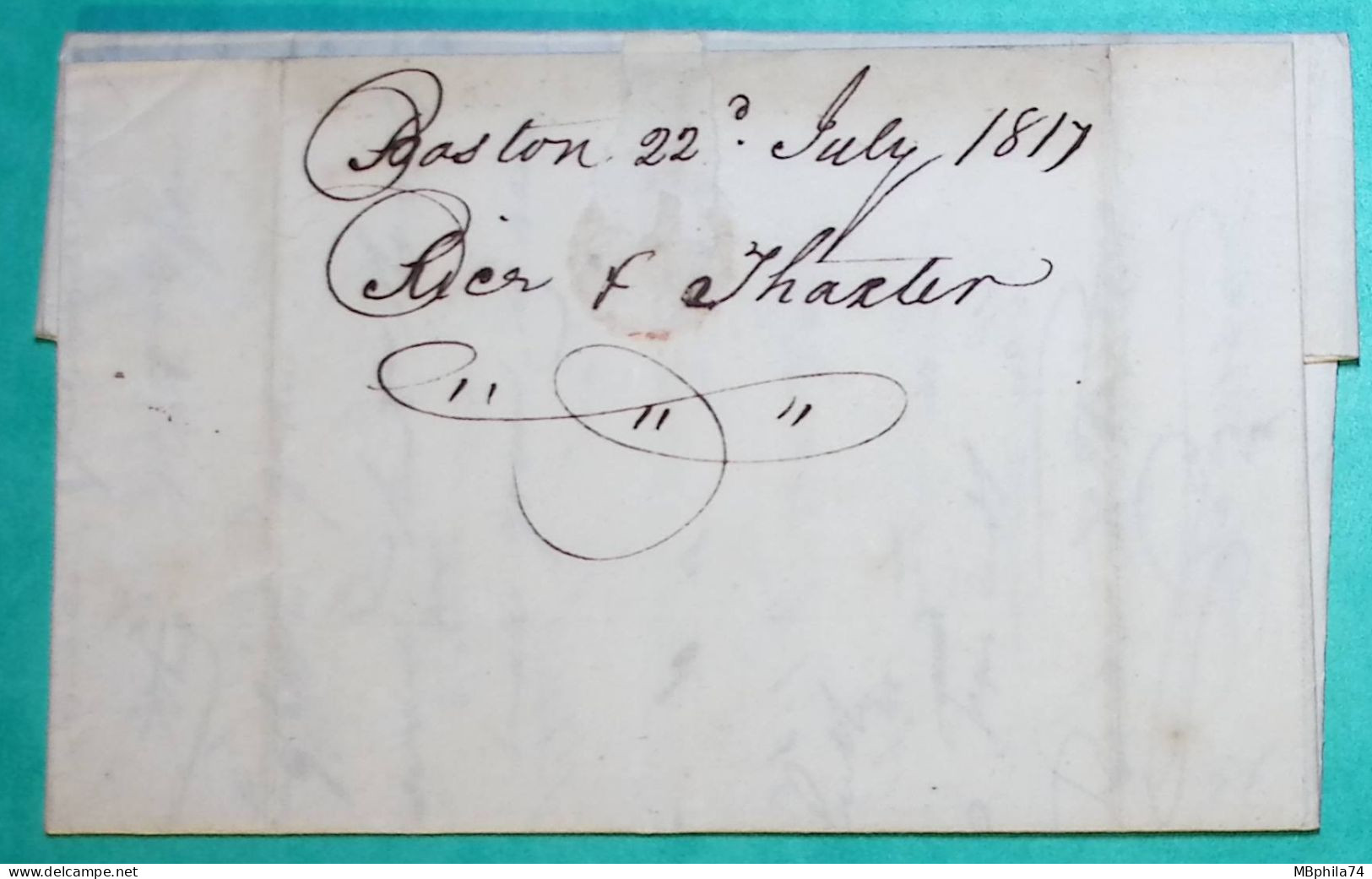 LETTRE LETTER BOSTON USA ETATS UNIS POUR FOR EDENTON CAROLINE DU NORD NORTH CAROLINA 1817 - …-1845 Vorphilatelie