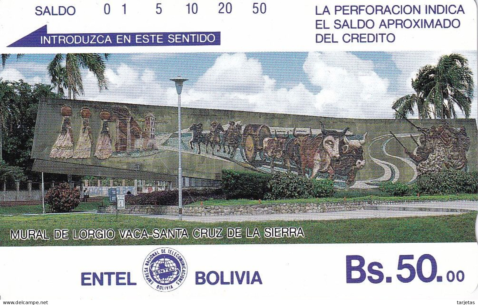 TARJETA DE BOLIVIA DE ENTEL DEL MURAL DE LORGIO VACA-SANTA CRUZ DE LA SIERRA (NUEVA-MINT) - Bolivia