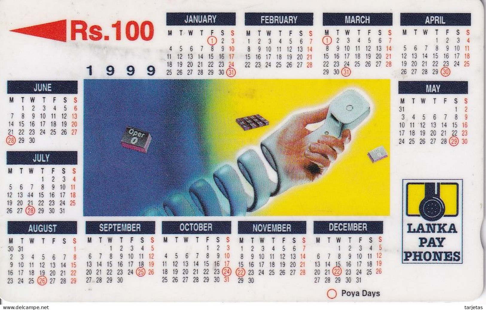 (38SRLC) TARJETA DE SRY LANKA DE Rs.100 CALENDARIO 1999 - Sri Lanka (Ceylon)