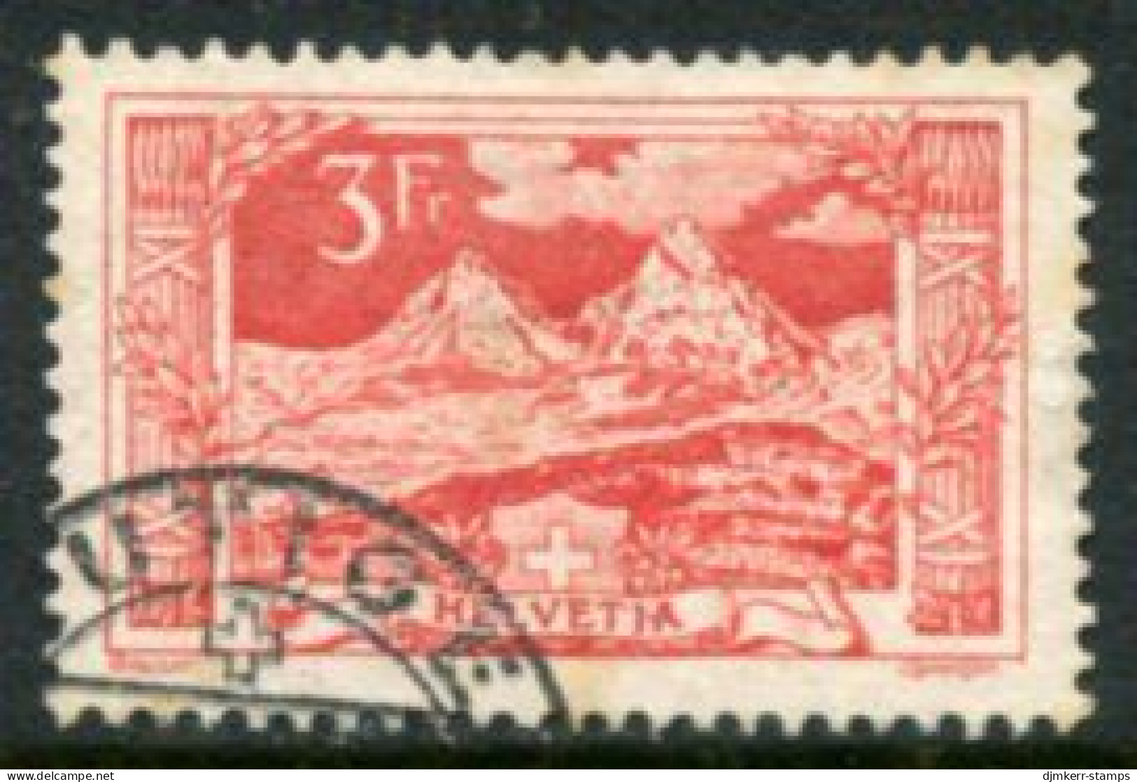SWITZERLAND 1918 Landscape 3 Fr. Red. Used. Michel 142 - Used Stamps