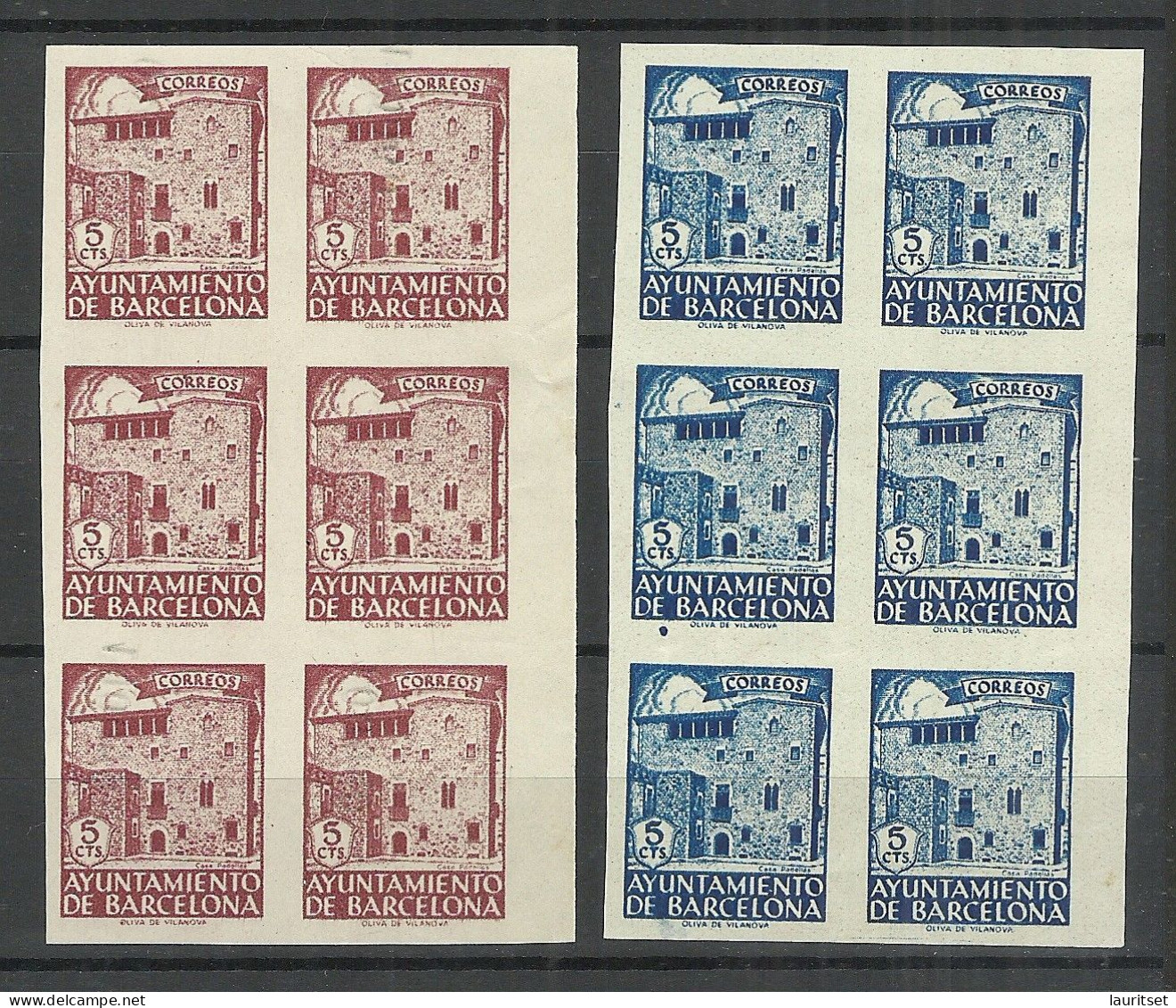 SPAIN Spanien Espana 1943 Ayuntamiento De Barcelona Imperforated As 6-blocks MNH PROOFS? - Barcelona