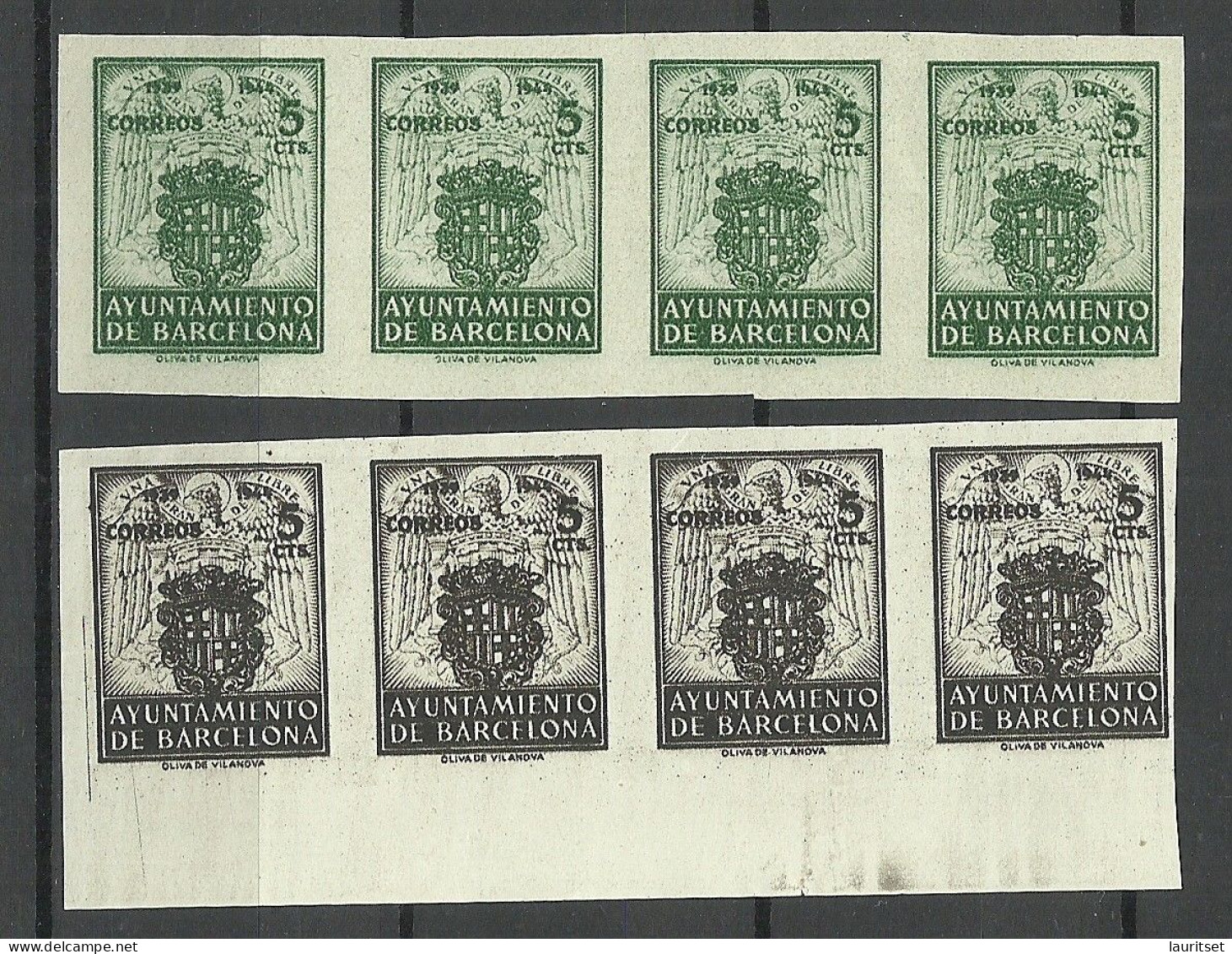 SPAIN Spanien Espana 1944 Ayuntamiento De Barcelona Imperforated As 4-stripes MNH PROOFS? - Barcelona