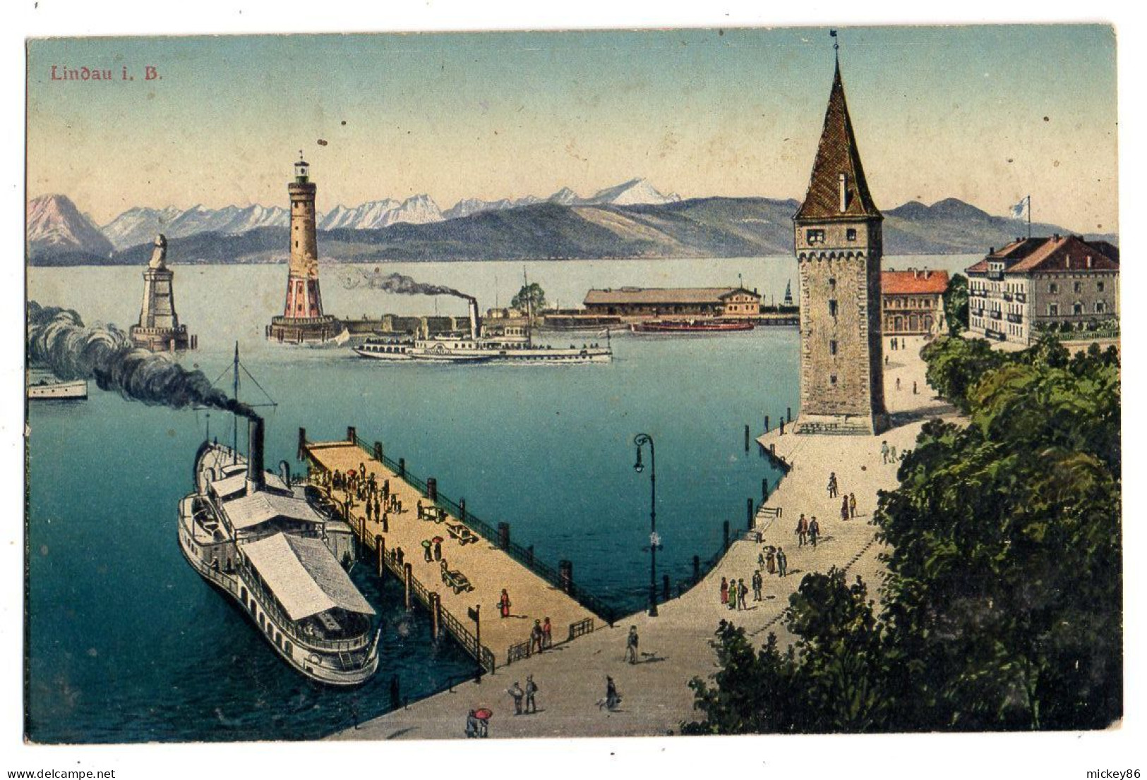 Allemagne --LINDAU I.Bodensee--1919-- Vue Générale ..bateaux--..timbre...cachet  AHAUSEN - Lindau A. Bodensee