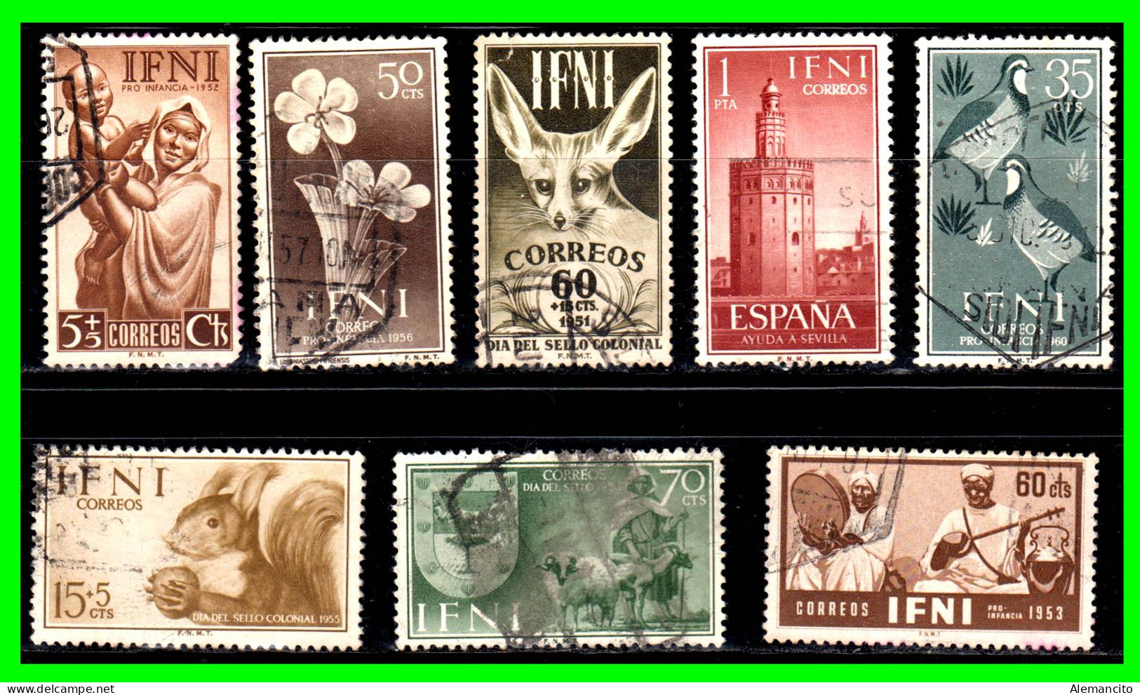 ESPAÑA – COLONIAS ESPAÑOLAS (IFNI AFRICA) LOTE DE SELLOS AÑOS 1950-60 DIFERENTES VALORES NUEVOS Y USADOS - Ifni