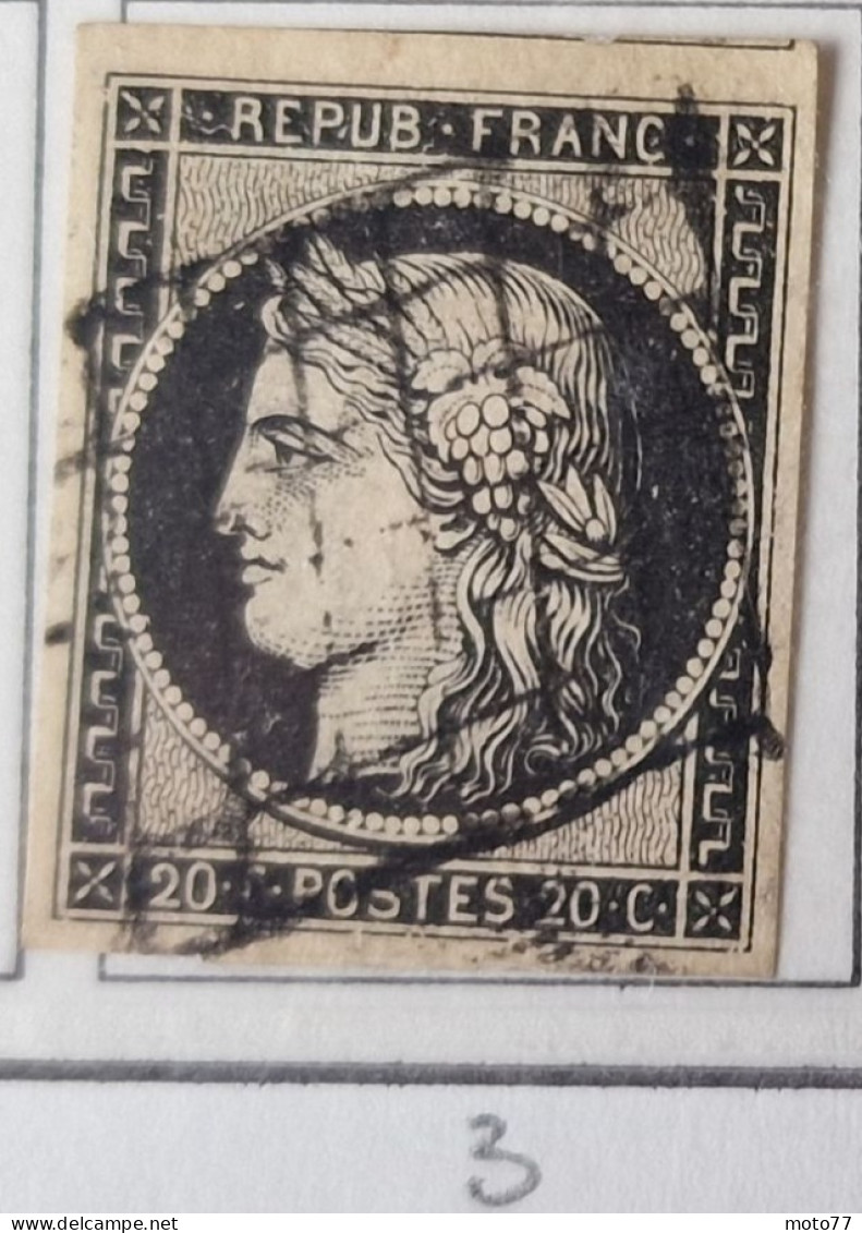 TIMBRE France N° 3 - 20 C Noir S. Jaune 1853-60 - Oblitéré - Yvert & Tellier 2003 Coté Minimum 55 € - 1849-1850 Ceres