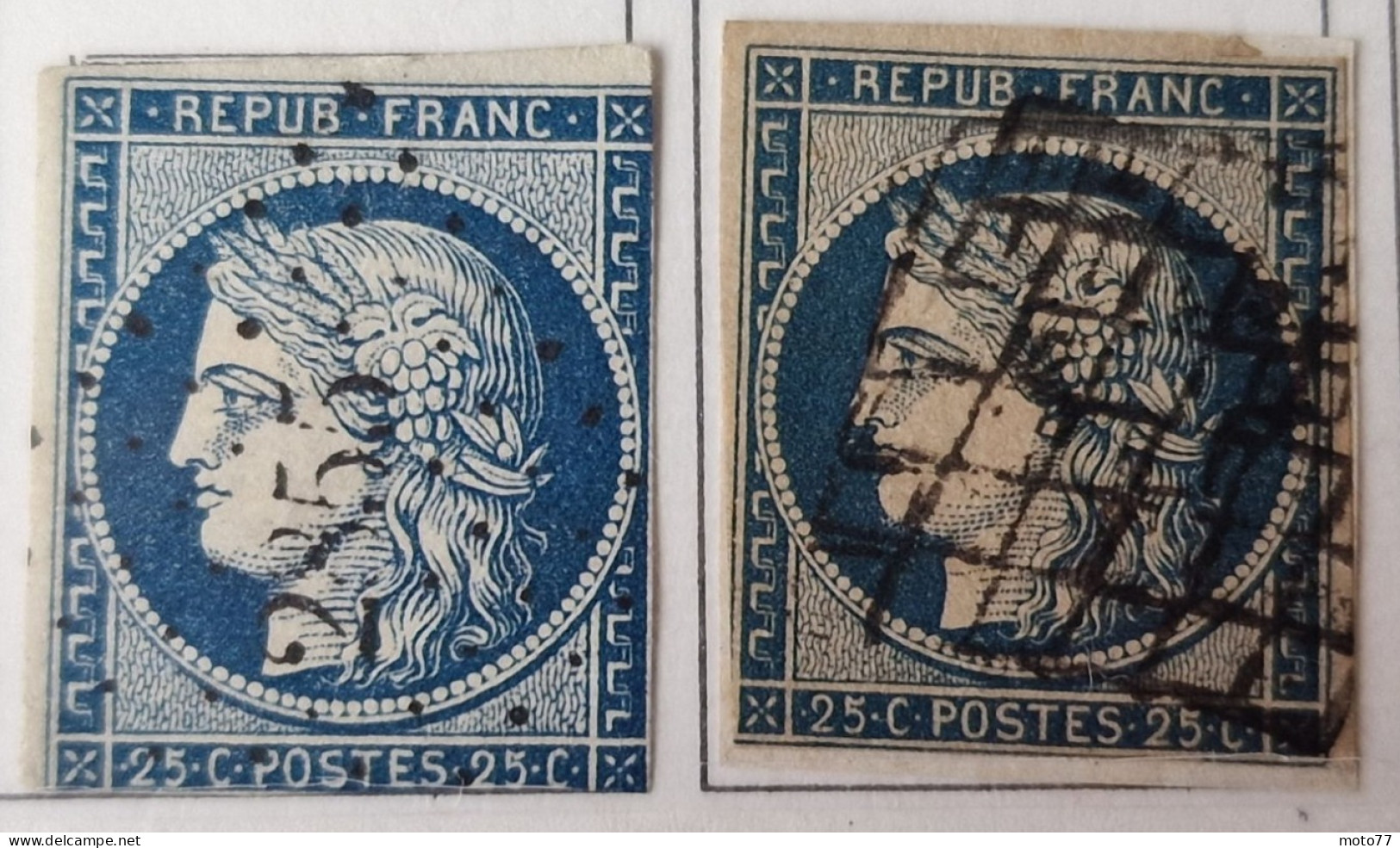 2 TIMBRE France N° 4 - 25 C Bleu 1853-60 - Oblitéré 2855 - Yvert & Tellier 2003 Coté Minimum 90 € - 1849-1850 Ceres