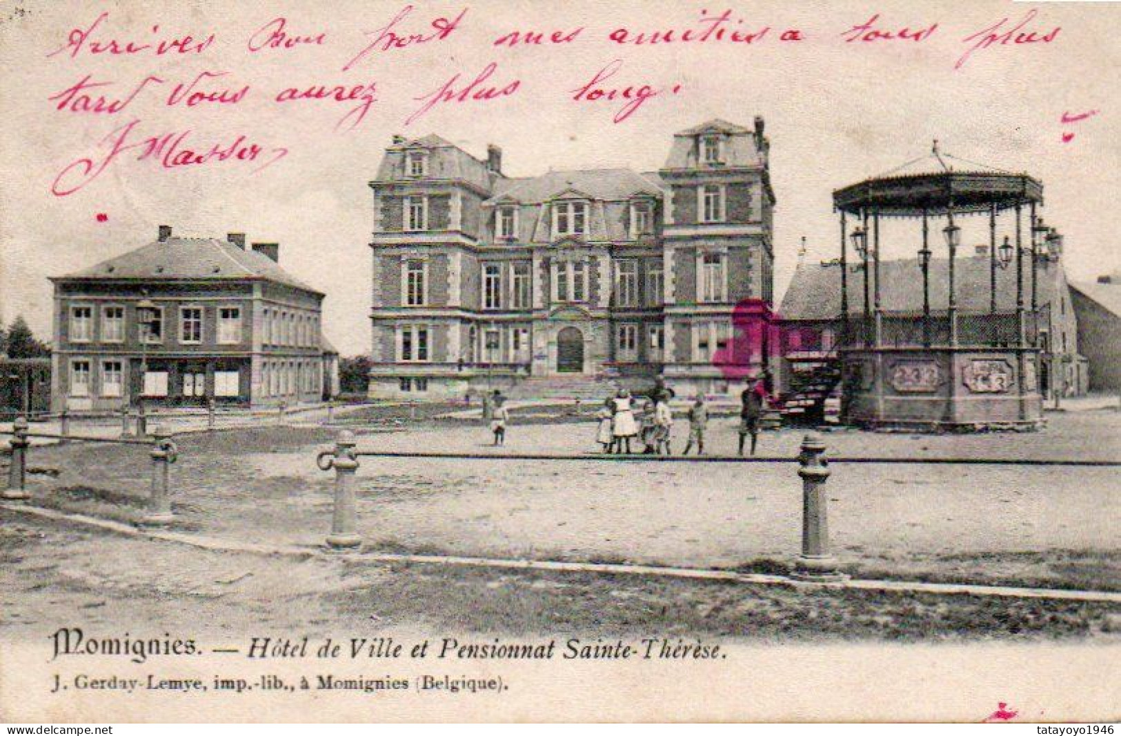 MOMIGNIES  Hotel De Ville Et Pensionnat Sainte Thèrése :animée Voir état Voyagé En 1904 - Momignies
