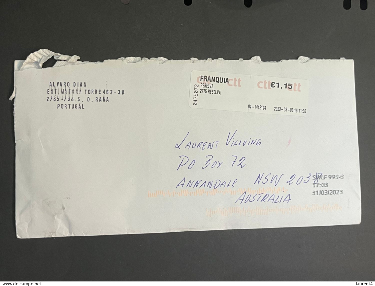 (1 Q 39) Letter Posted From Spain To Australia - 1 Cover (posted During COVID-19) With Postage Label - Cartas & Documentos