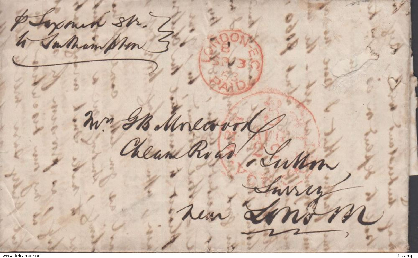 1863. USA. Interesting Old Cover ToSurrey Near London Dated New York 19. August 1863 And Cancelled 3 NEW Y... - JF439259 - …-1845 Vorphilatelie