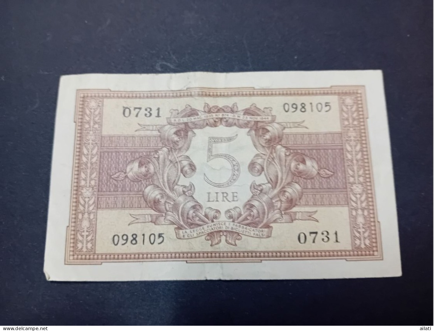 Un Billet De 5 Lire - Italia – 5 Lire