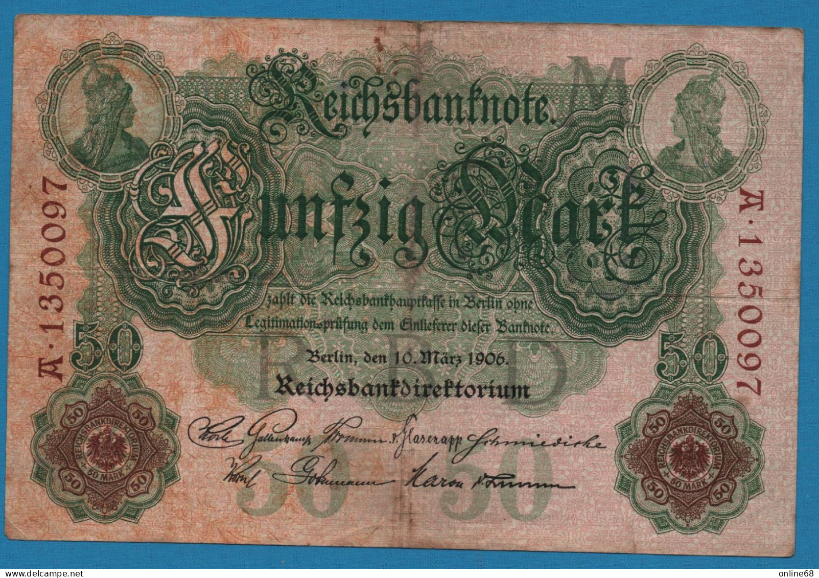 DEUTSCHES REICH 50 MARK 10.03.1906 # A1350097 P# 26b - 50 Mark