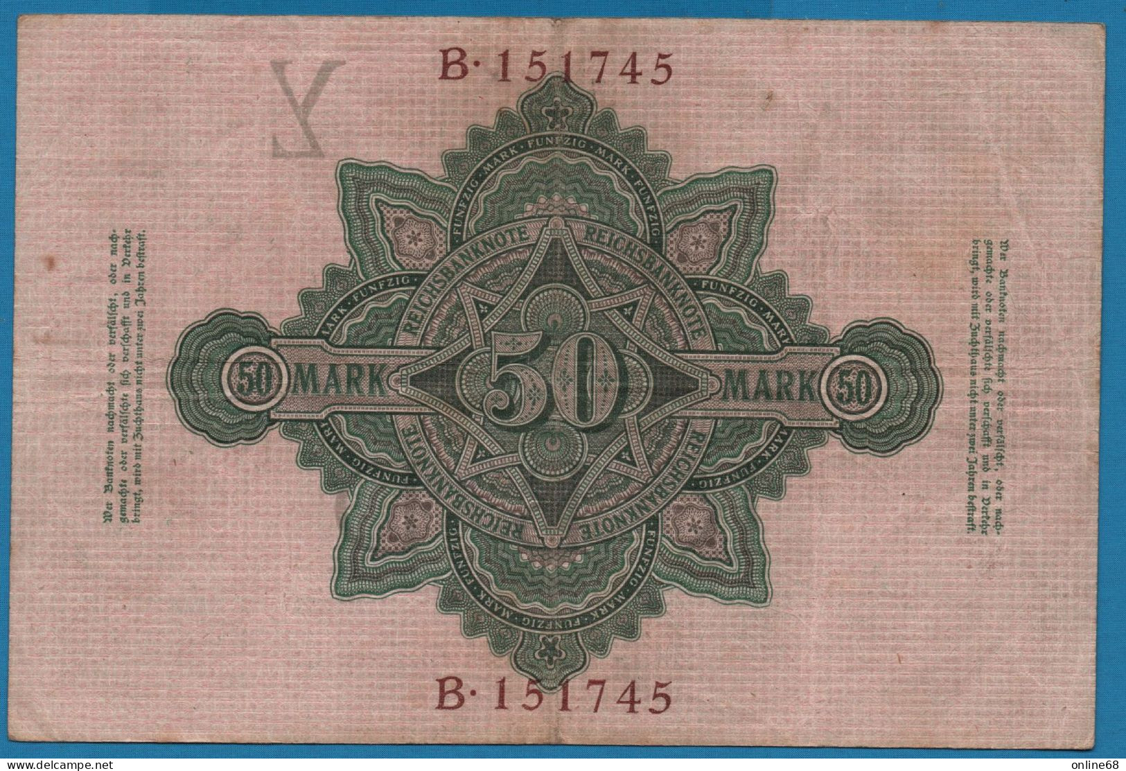 DEUTSCHES REICH 50 MARK 10.03.1906 # B151745 P# 26a - 50 Mark