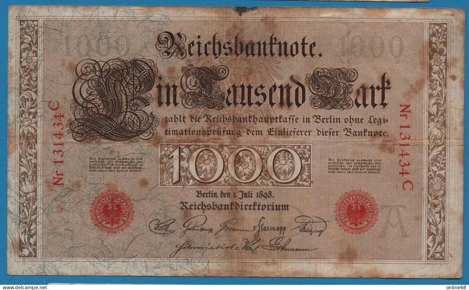 DEUTSCHES REICH 1000 MARK 01.07.1898 # 131434C P# 21 Reichsbank - 1.000 Mark