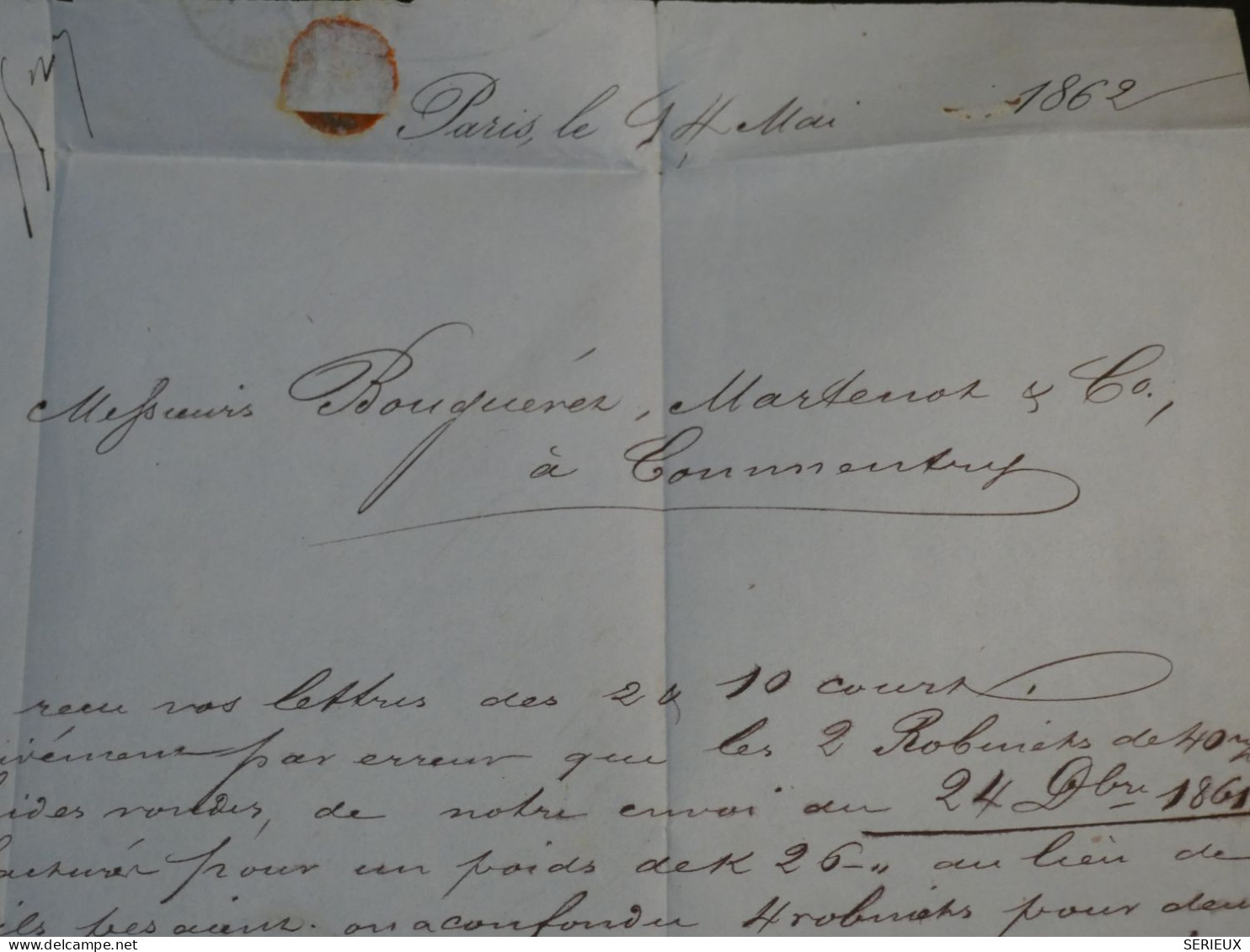 BR4  FRANCE  BELLE LETTRE  1862 PARIS A VIC S. AISNE +N°14+ CACHETS ++AFFRANC. INTERESSANT ++ - 1853-1860 Napoleon III