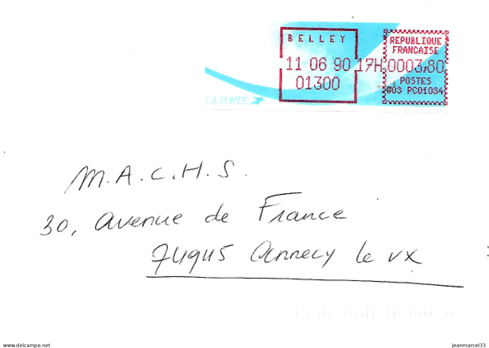 Lettre Vignette Comète Belley 11 06 90 Affranchissement à 3,80 - Lettres & Documents