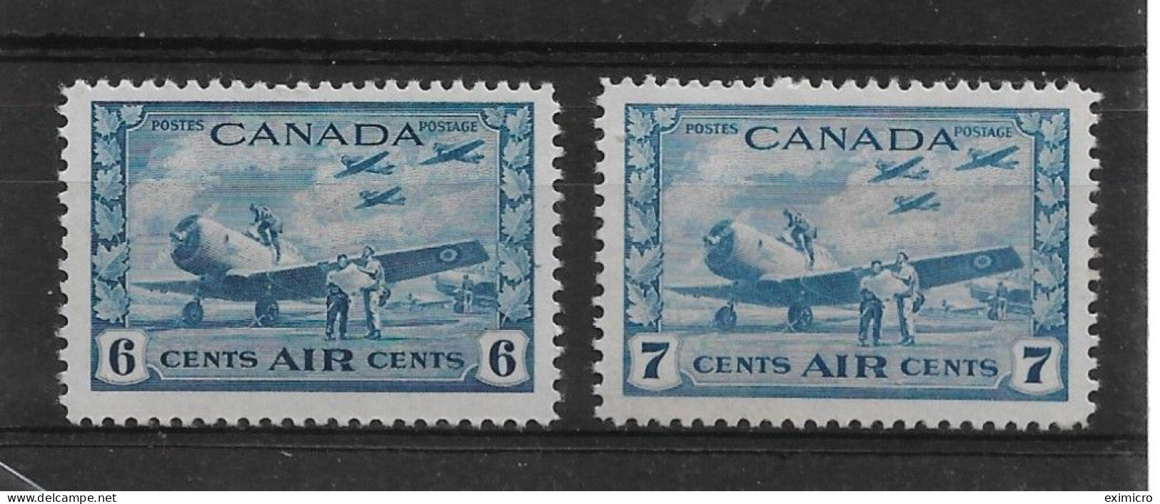 CANADA 1942 - 1943 AIR STAMPS 6c, 7c SG 399/400 UNMOUNTED MINT Cat £37+ - Luftpost
