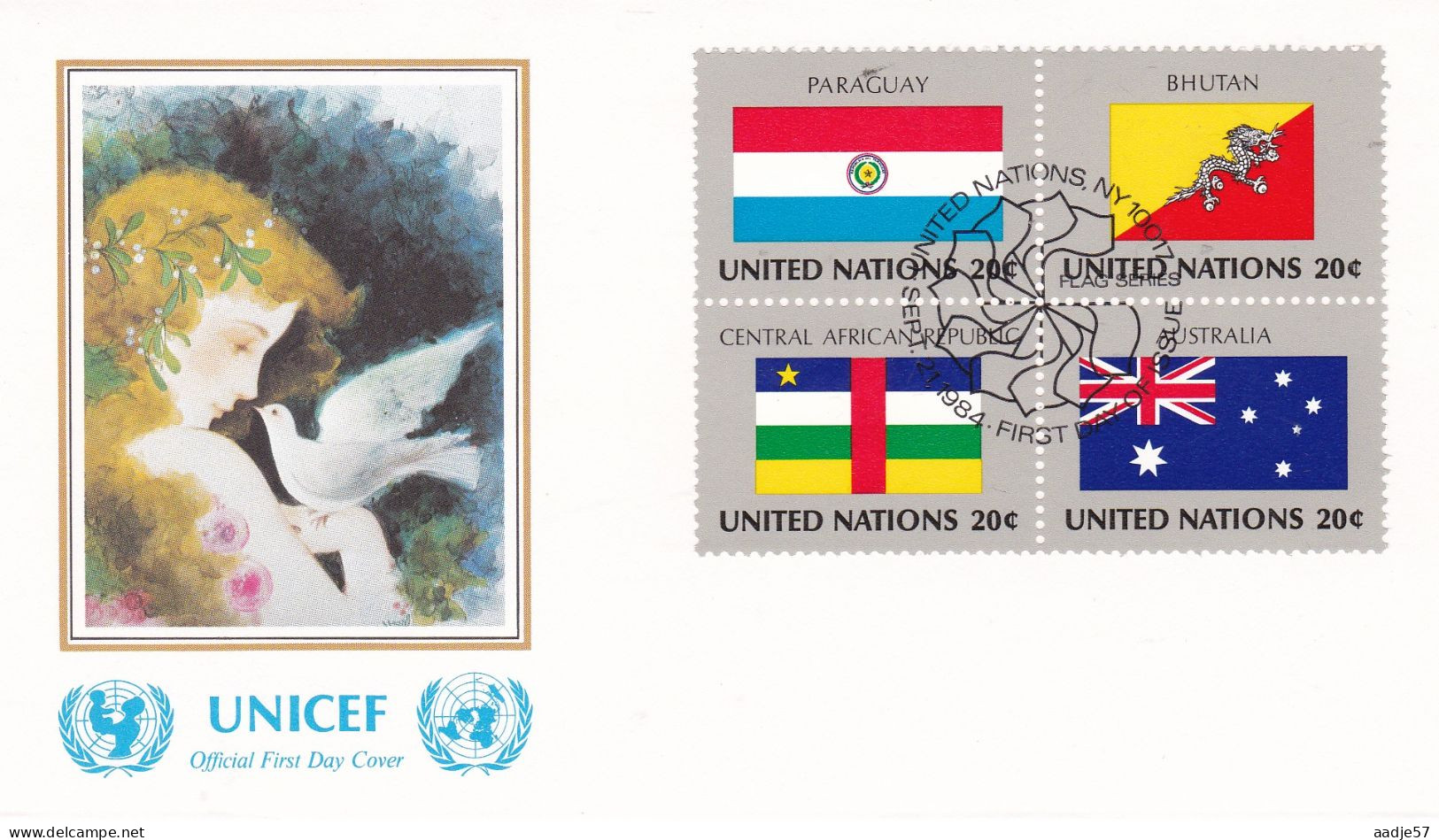 United Nations 1984 FDC Uruguay; Bhutan; Central African Republic; Australia - Enveloppes