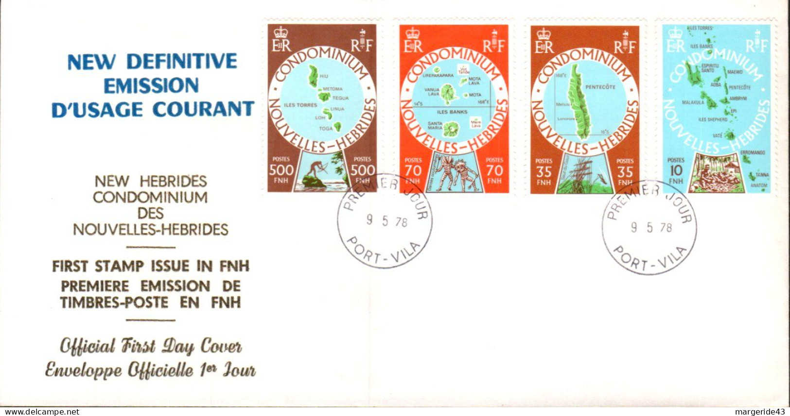 NOUVELLES HEBRIDES FDC 1978 SERIE COURANTE COMPLETE - FDC