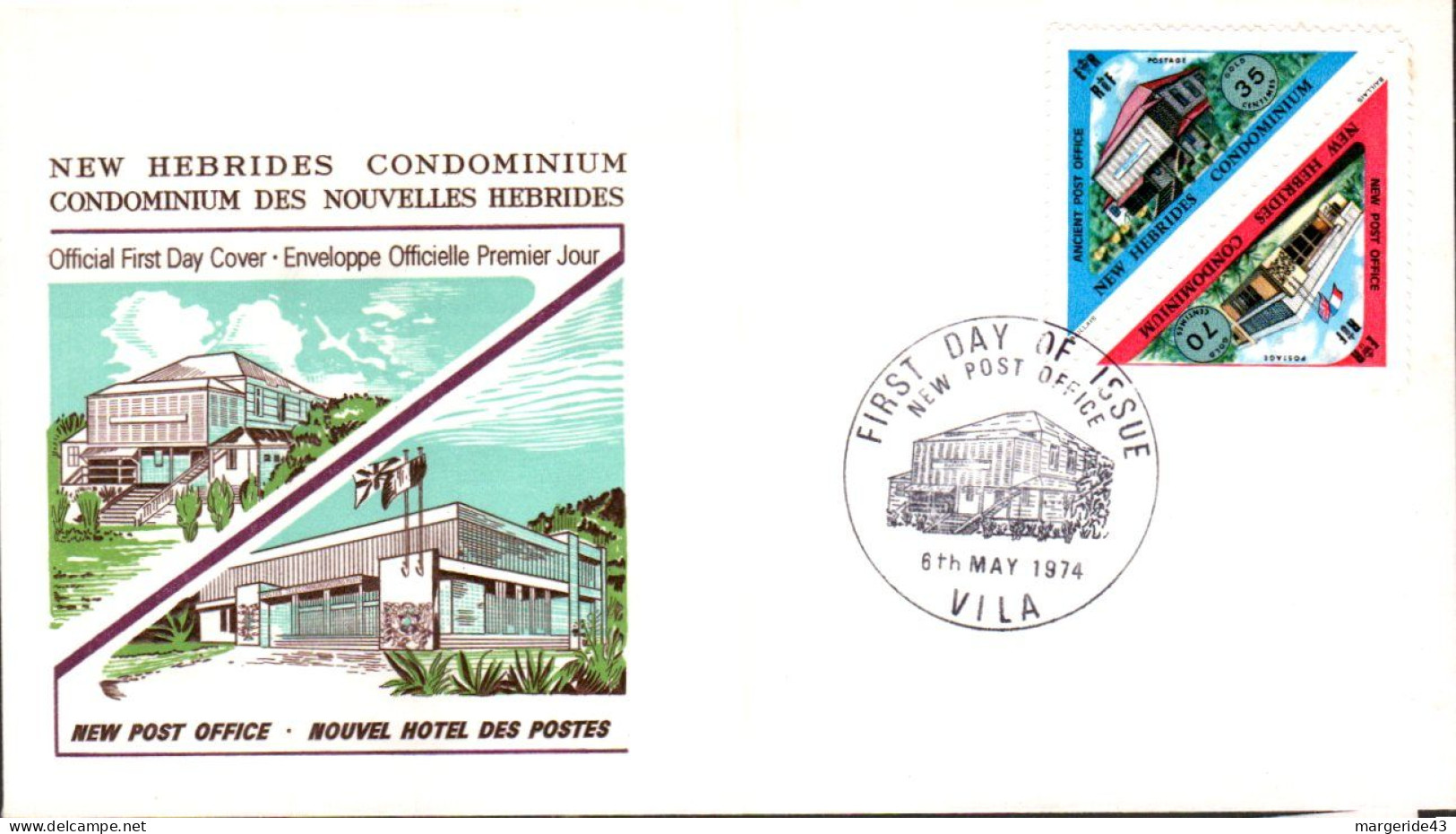 NOUVELLES HEBRIDES FDC 1974 NOUVEAU BUREAU DE POSTE - FDC