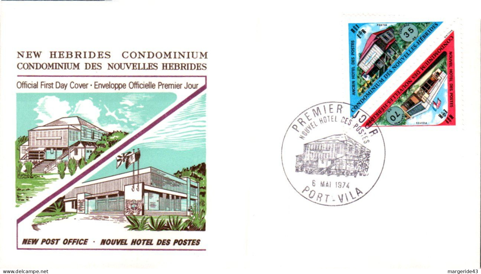 NOUVELLES HEBRIDES FDC 1974 NOUVEAU BUREAU DE POSTE - FDC