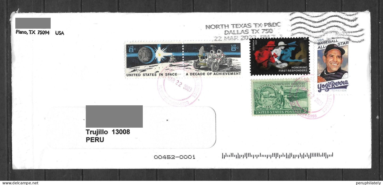 US Cover With Astronauts , Baseball Stamps Sent To Peru - Amérique Du Nord