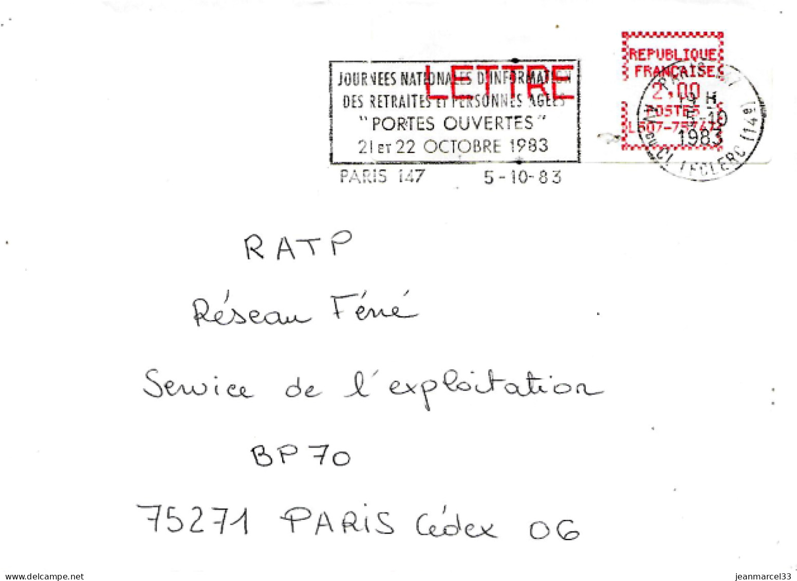 Lettre Vignette LISA  Affranchissement à 2 00 Paris 147 5-10-83 Flamme Temporaire - Storia Postale