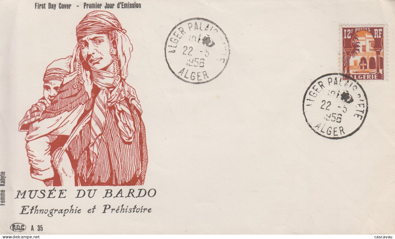 Enveloppe  FDC  1er  Jour   ALGERIE    Musée  Du   BARDO   1956 - FDC