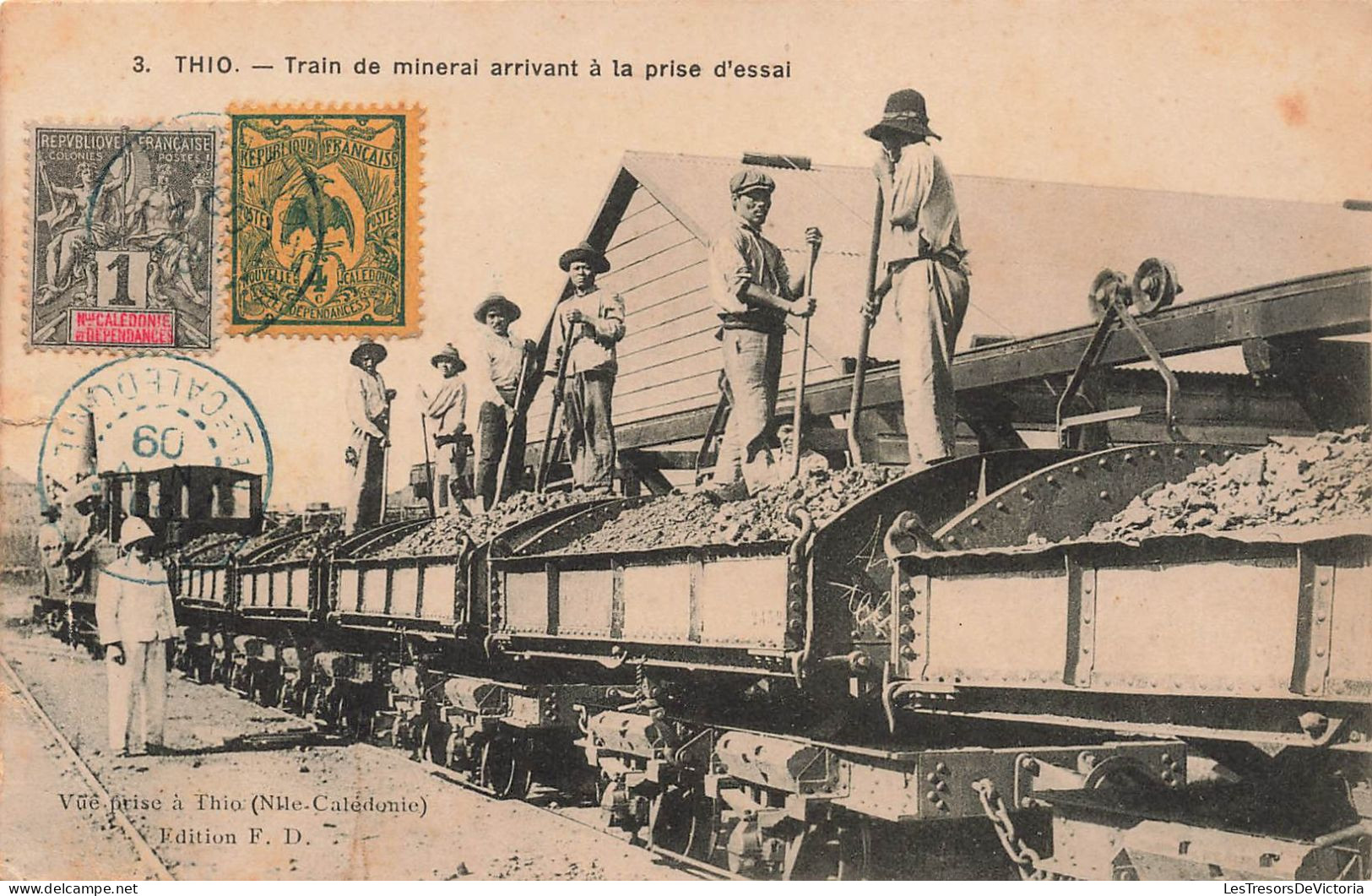 Nouvelle Calédonie - Thio - Train Mineral Arrivant à La Prise D'essai - Affranc. Mixte - Carte Postale Ancienne - Neukaledonien